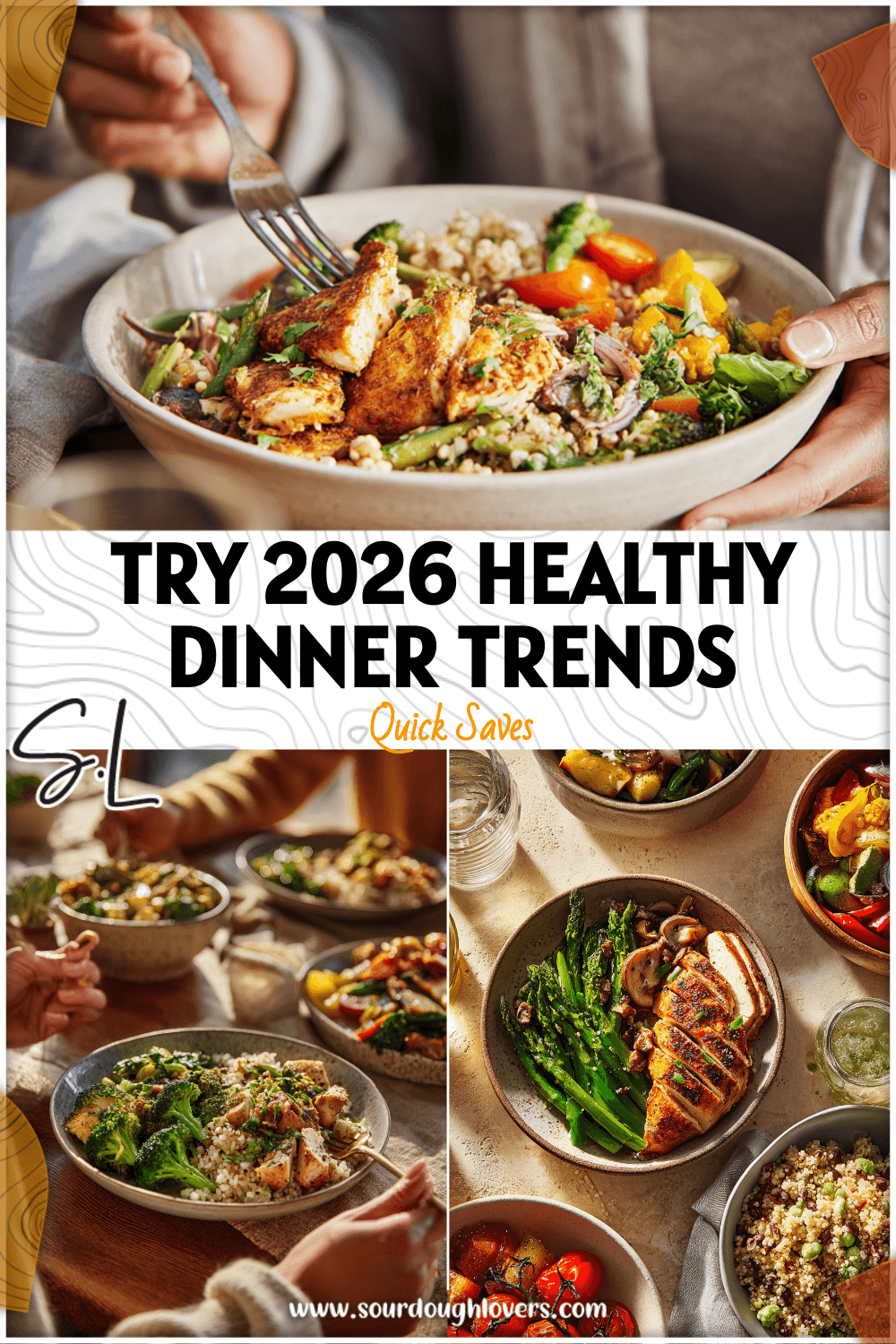 Vibrant table setting with family enjoying colorful healthy dinner bowls featuring fresh vegetables and grains.