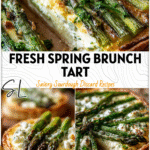 Golden Asparagus Goat Cheese Tart topped with fresh asparagus spears on crispy sourdough crust.