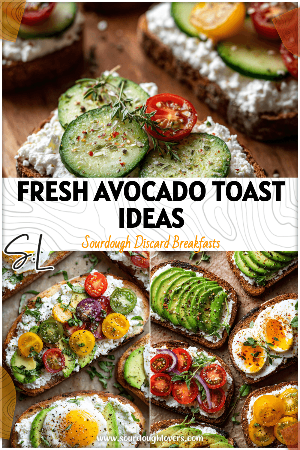 Avocado and cottage cheese toasts arranged with fresh herbs and seasoning on sourdough bread.