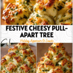 Cheesy Garlic Knot Christmas Tree Pull-Apart Bread 5 Golden Cheese Pull Apart Christmas Tree made from garlic knots shaped like a festive holiday bread tree.