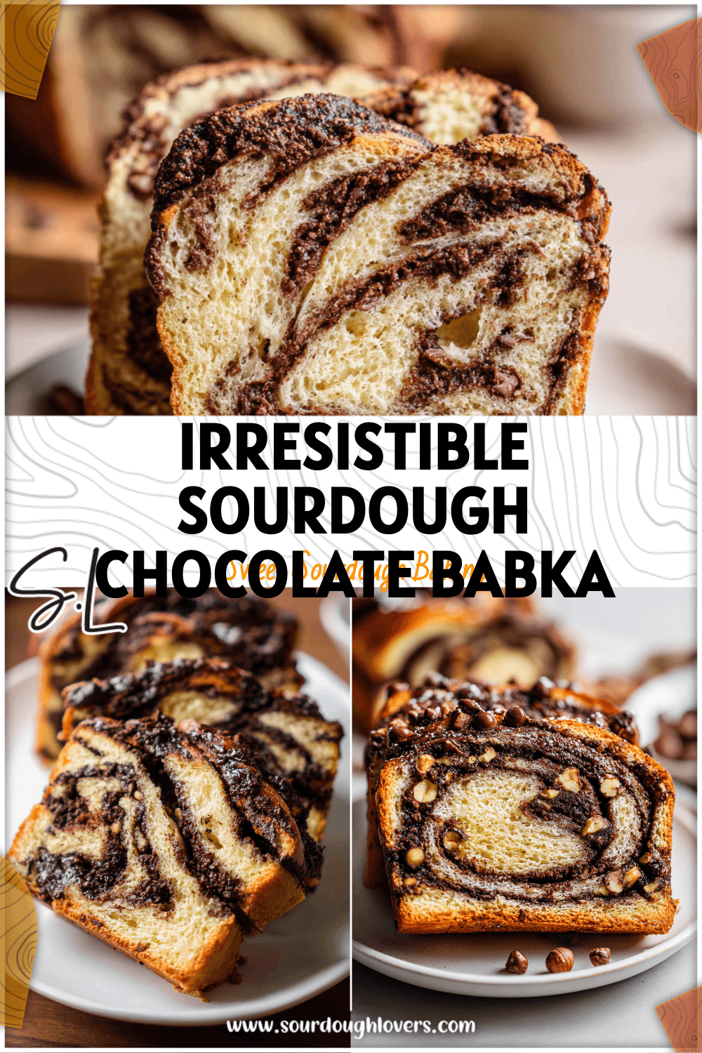 Twisted Sourdough Chocolate Babka Bread with hazelnut filling and chocolate chips on a white plate