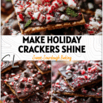 Chocolate coated sourdough crackers topped with crushed peppermint and semi sweet chocolate chips.