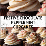 Chocolate Peppermint Sourdough Cupcakes with White Chocolate Buttercream frosting served as Holiday Cupcakes.