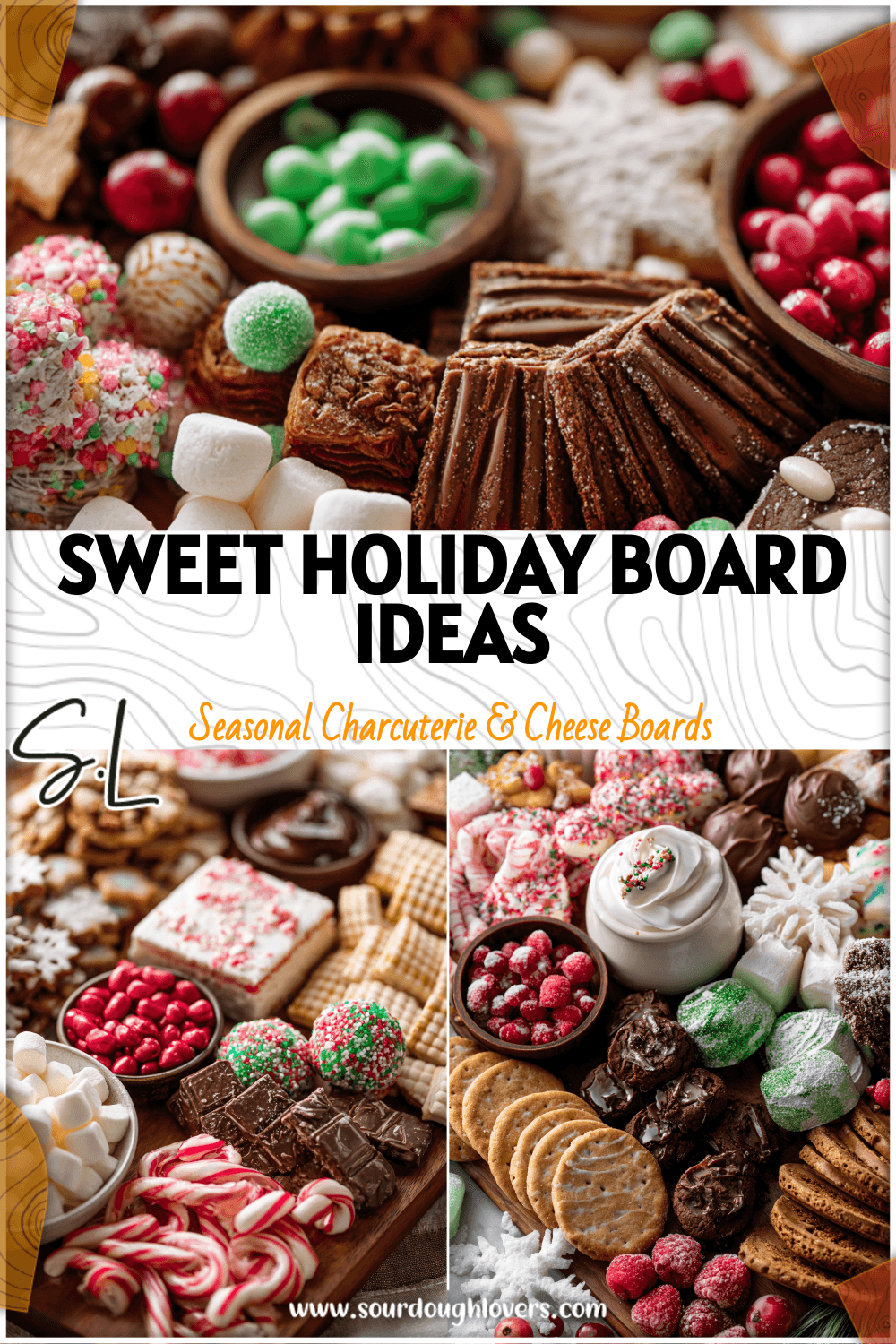 Assorted Christmas cookies and candies arranged on a festive board for holiday entertaining.