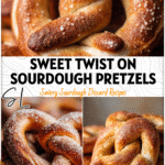 Golden brown homemade soft pretzels dusted with cinnamon sugar made from sourdough bread starter.