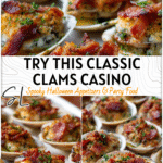 Classic Clams Casino with a Crispy Bacon Twist 5 Close-up of Clams Casino with bacon and herbs served on a white platter