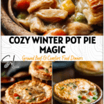 Golden Crockpot Chicken Pot Pie with flaky crust served warm in a rustic bowl