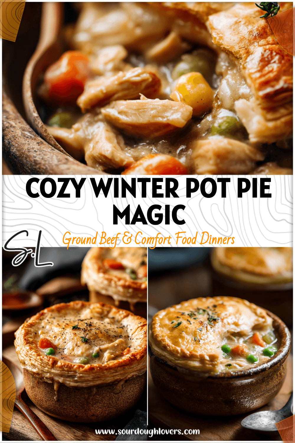 Golden Crockpot Chicken Pot Pie with flaky crust served warm in a rustic bowl