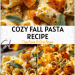 Creamy Baked Feta and Butternut Squash Pasta with Sage 5 Baked feta pasta topped with roasted butternut squash cubes and fresh sage for a cozy fall dinner.