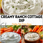 Creamy cottage cheese ranch dip served with fresh veggies for easy high protein snacks for work