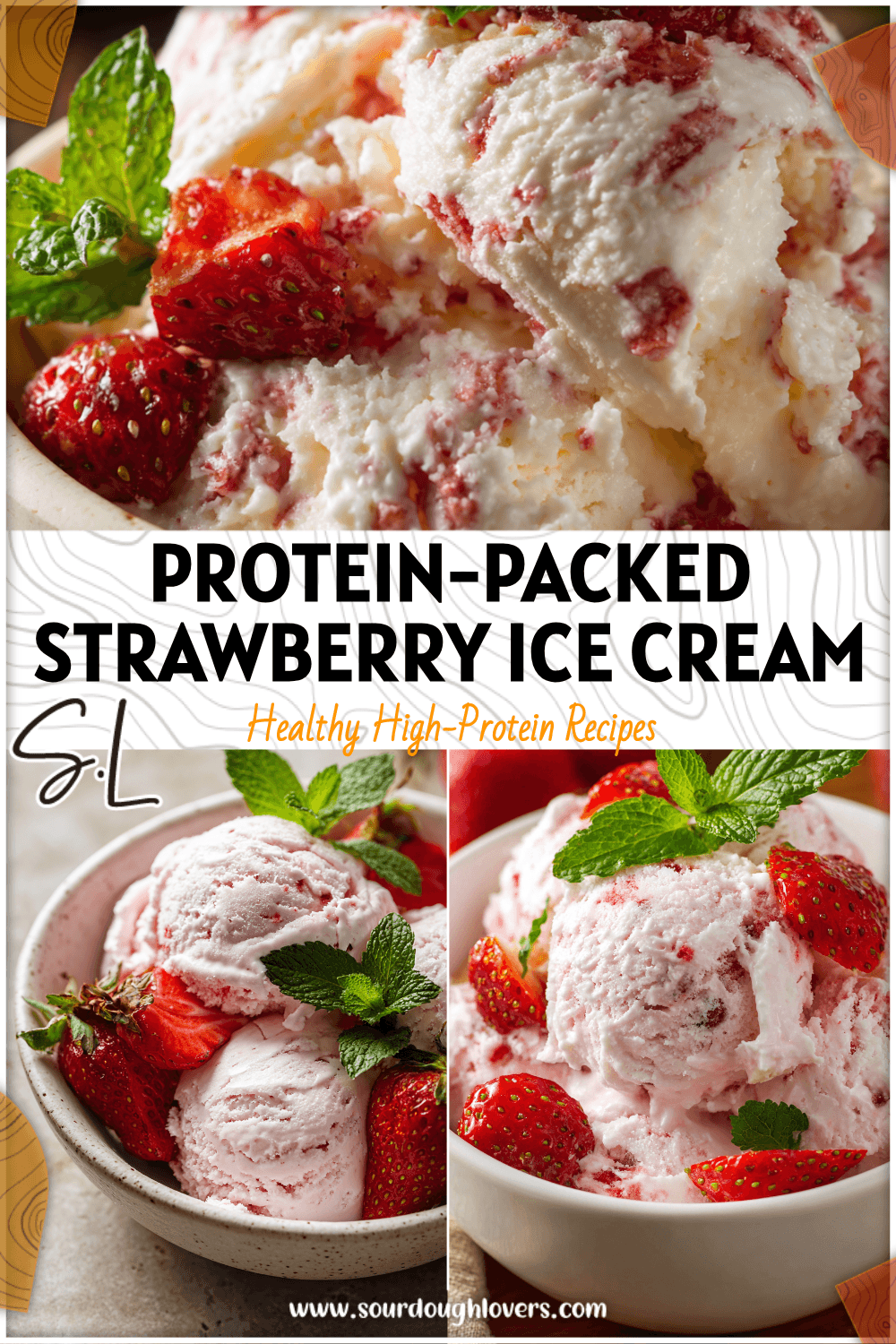 A bowl of Strawberry Cottage Cheese Ice Cream topped with fresh berries and mint, creamy and high in protein.