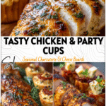 Crispy Baked Chicken Breast with Meat And Cheese Cups For Party & Wine Tastings 5 Crispy baked chicken breast arranged with mini charcuterie screwers and Meat And Cheese Cups.