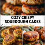 Golden crispy sourdough tuna cakes served on a rustic plate with herbs and warm fall colors.