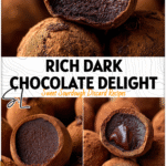 Dark Chocolate Sourdough Truffles Inspired by Lindor Chocolate Recipe 5 Close-up of Dark Chocolate Sourdough Truffles with a smooth ganache center styled in a truffle display.