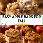 Golden baked apple bars made with cake mix and spiced topping on a rustic fall table