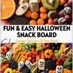 Easy Halloween Snack Board for Kids and Spooky School Lunch Ideas 5 Colorful Easy Halloween Snack Board for Kids with spooky fruits and snacks arranged for a fun lunch.