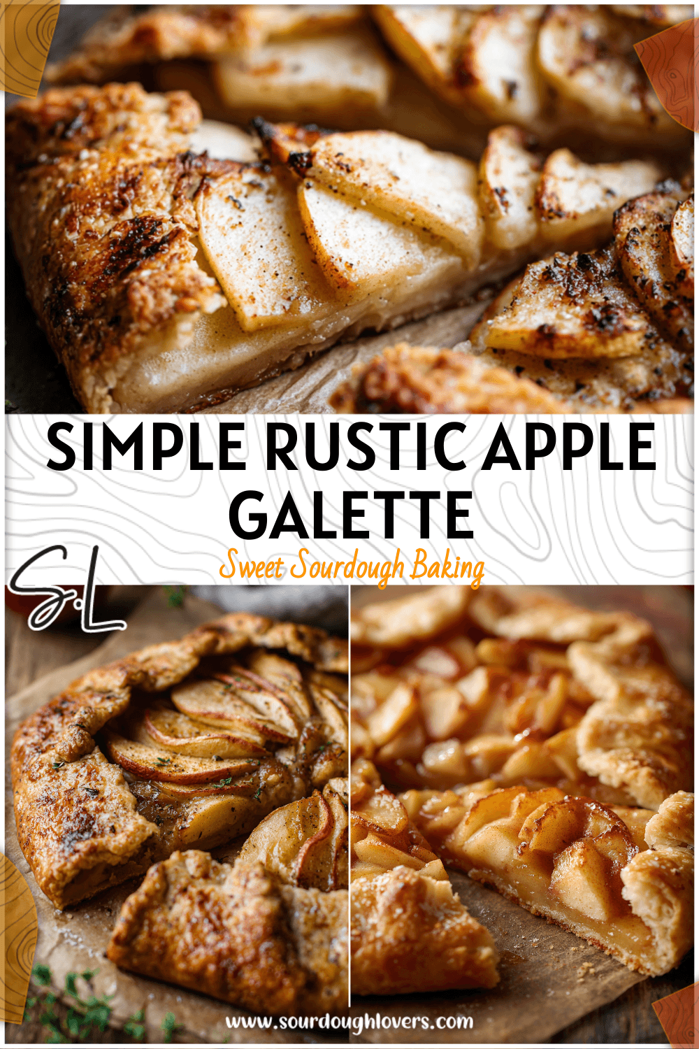 Easy Apple Galette Recipe with sourdough crust and baked apple filling on a rustic table
