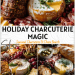 Festive Holiday Charcuterie Board with baked brie, cheeses, and meats styled for a Christmas brunch display