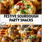 Festive Sourdough Bites & Mini Pizza Ideas 5 Golden baked sourdough bites and mini pizza buns served on a wooden board for tailgate food.