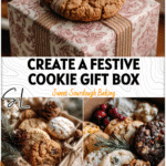 Festive sourdough Christmas cookie gift box with assorted cookies in elegant holiday packaging aesthetic.