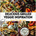 Vibrant Grilled Veggie Platter with Balsamic Glaze and herb dip arranged on a rustic board