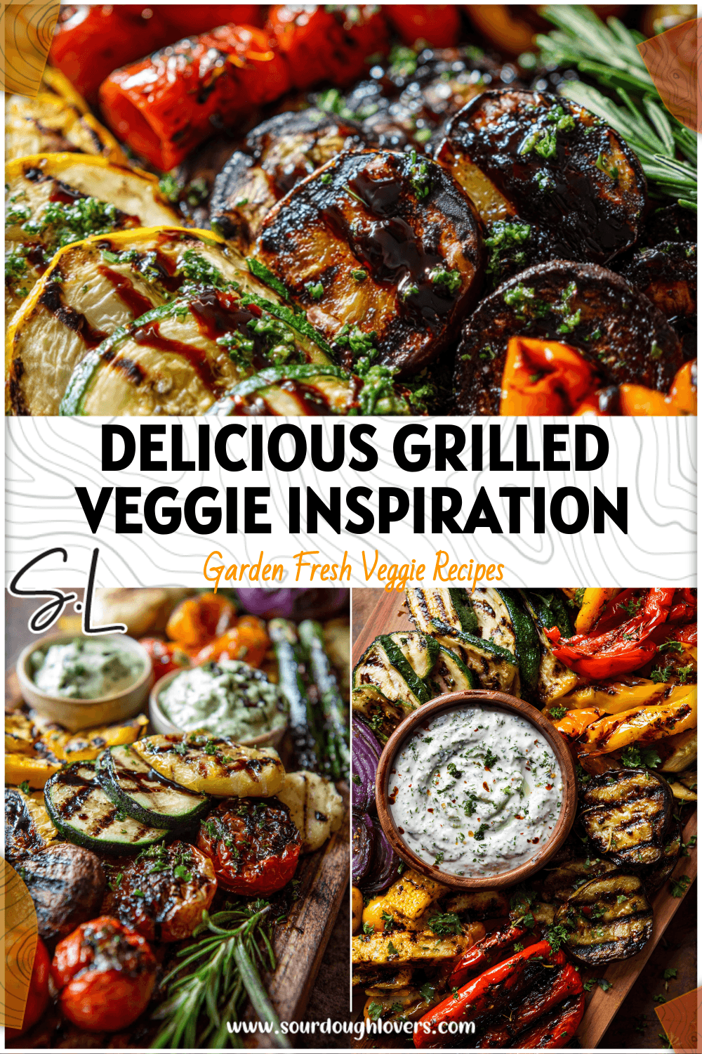 Vibrant Grilled Veggie Platter with Balsamic Glaze and herb dip arranged on a rustic board