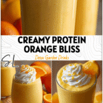 High-Protein Orange Cream Smoothie with Greek Yogurt & Mango 5 Creamy orange and mango smoothie topped with Greek yogurt in a glass, a Protein Fruit Smoothie idea.