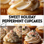 Holiday Peppermint Sourdough Cupcakes & White Chocolate Frosting 5 Holiday Peppermint Sourdough Cupcakes topped with creamy White Chocolate Buttercream frosting.