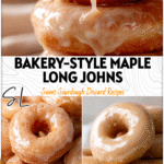 Homemade maple long johns coated in smooth maple doughnut glaze on a white plate.