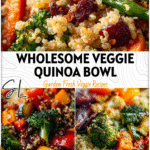 Colorful Loaded Veggie Quinoa Bowl with roasted vegetables and quinoa served for dinner