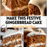 Close-up of moist gingerbread cake with icing and thick cream cheese frosting for gingerbread.