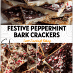 Festive Peppermint Bark Sourdough Crackers layered with chocolate and peppermint crunch on a holiday tray.