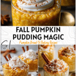 Pumpkin Rice Pudding With Coconut and Evaporated Milk Delight 5 Golden Pumpkin Rice Pudding served in glass cups with coconut flakes and cinnamon sticks.