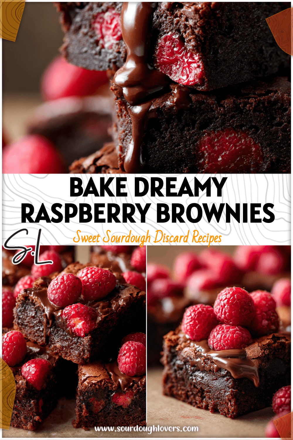Close-up of Raspberry Chocolate Sourdough Brownies with melted chocolate and fresh raspberries on top.