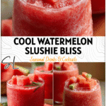 Refreshing Watermelon Slushie Recipe for Summer Refreshments 5 Glass of frozen watermelon slushie topped with fresh melon cubes served as a summer drink.