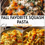 Roasted Butternut Squash & Pasta Recipe Everyone Will Love 5 Bowl of pasta and roasted butternut squash with creamy sauce and fresh herbs on a rustic table.