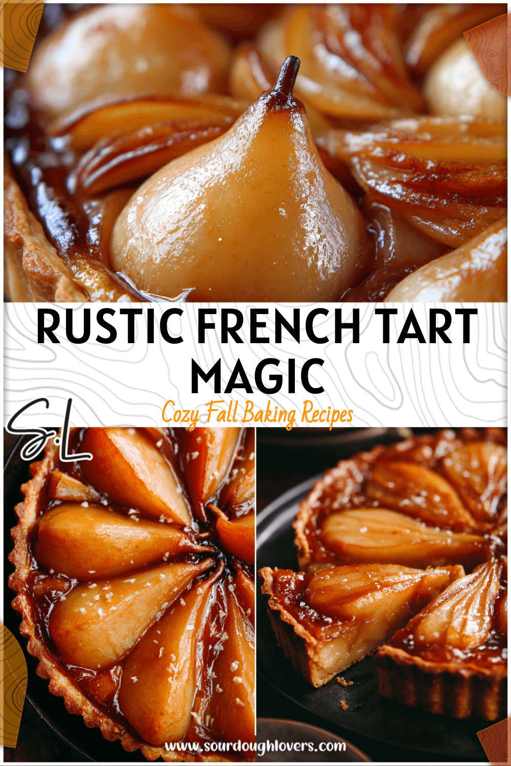 Rustic Pear And Apple Tart baked in cast-iron skillet with caramel glaze and flaky crust.