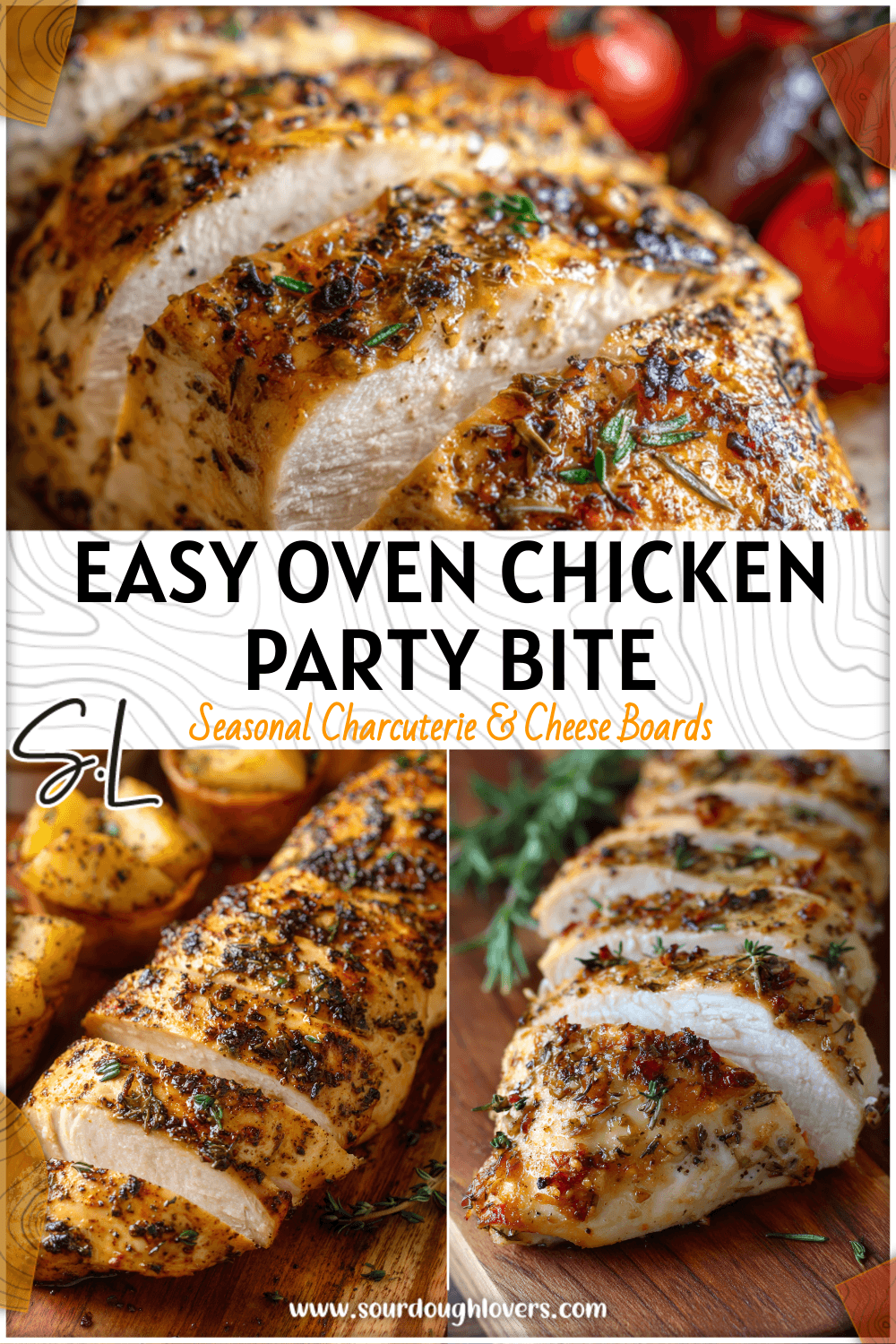 Golden oven baked chicken breast served beside Meat And Cheese Cups and simple charcuterie cups.