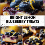 Golden sourdough blueberry lemon bars topped with fresh blueberries and lemon zest for a Healthy Lemon Blueberry Paleo dessert.