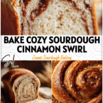 A golden loaf of sourdough cinnamon swirl bread made with discard starter and aromatic bread add ins.