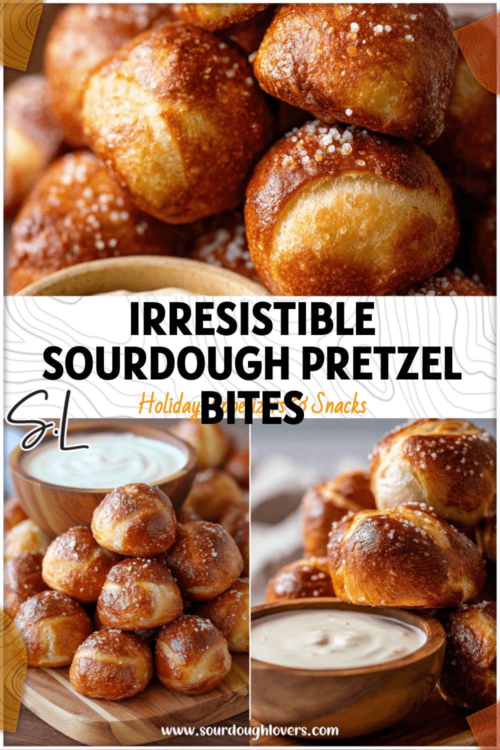 Small sourdough pretzel bites stacked beside a creamy cheese dip bowl for delicious Pretzel Appetizers