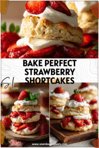 Sophie – Pastry & Dessert 12 Golden Sourdough Shortcake Biscuits topped with whipped cream and fresh strawberries on a rustic plate.