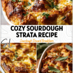 Thanksgiving Breakfast Sourdough Strata Recipe Using Sourdough Bread 5 Golden Sourdough Strata baked in a casserole dish as a delicious Thanksgiving Breakfast Casserole With Bread.