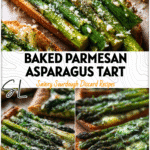 Baked sourdough tart layered with lemon butter parmesan asparagus freshly toasted in oven.