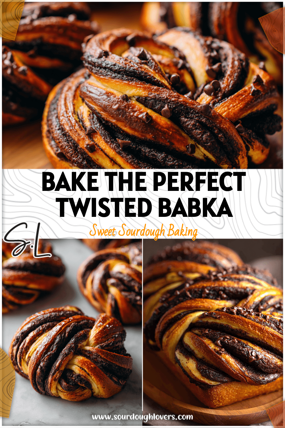 Freshly baked twisted Chocolate Babka Bread on plate showing glossy chocolate swirls and golden crust