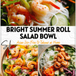 Vibrant Summer Roll Salad & Dressing Ideas 5 Vibrant Summer Roll Salad filled with shrimp, rice noodles, and vegetables drizzled with dressing.