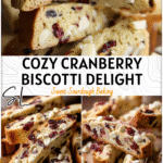 Golden sourdough biscotti filled with white chocolate chunks and dried cranberries on a wooden board