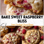 Freshly baked white chocolate raspberry sourdough cookies styled with Raspberry Scones and Chocolate Scones on parchment paper