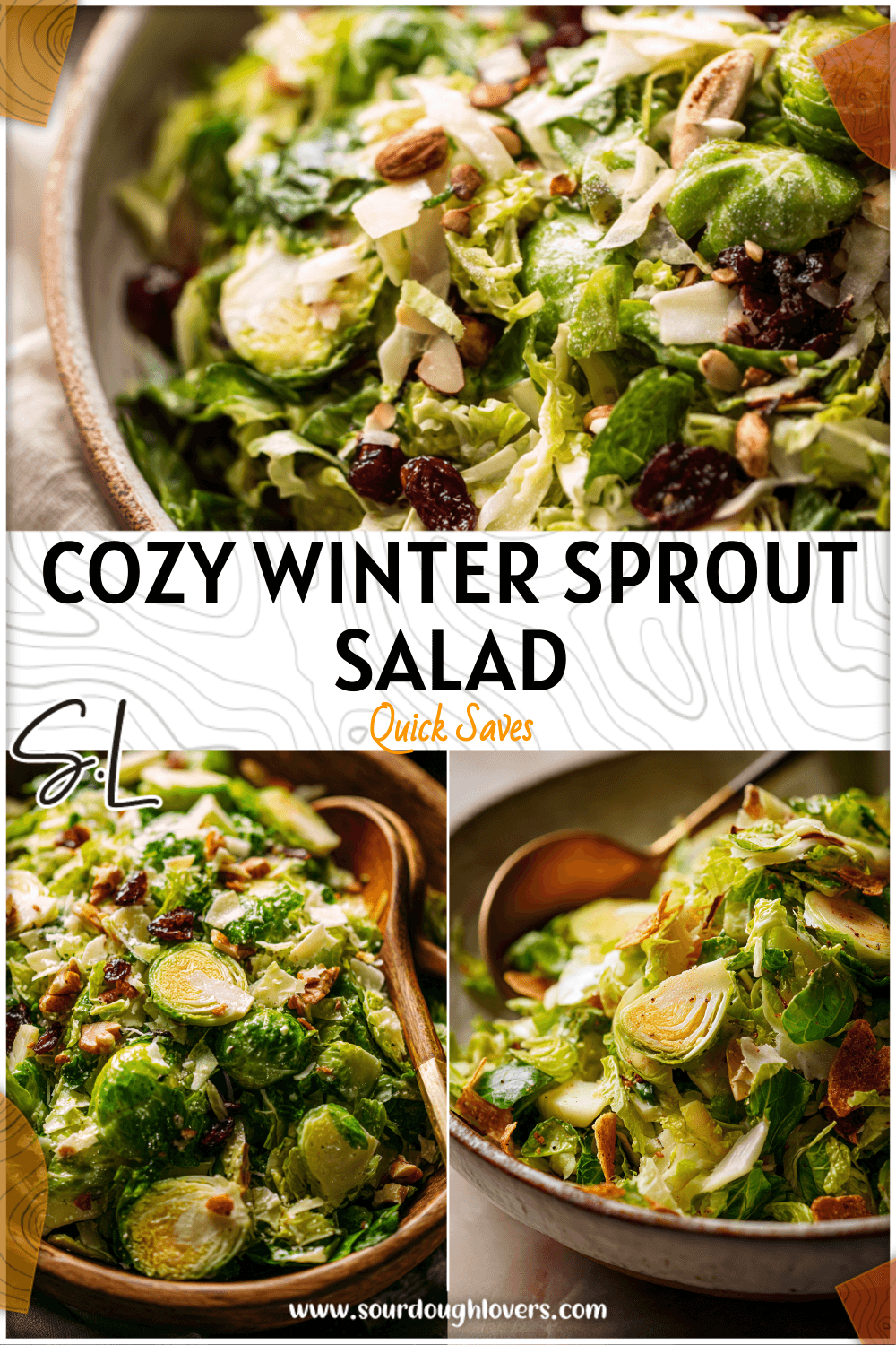 A winter brussel sprout salad with roasted and shaved leaves served in a rustic bowl.