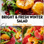 Bright Winter Citrus Salad with honey dressing, fresh greens, and pomegranate seeds for a Healthy Winter Salad.